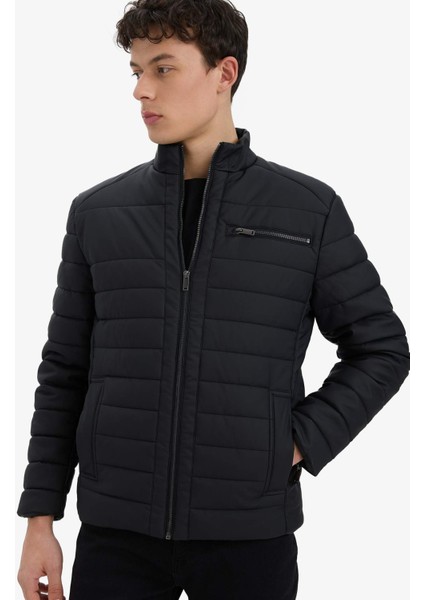Su İtici Slim Fit Dar Kesim Dik Yaka Fermuarlı İç Cepli Sunş Deri Ceket Mont X4014AZ25WN