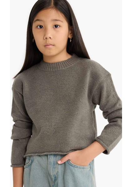 Kız Çocuk Standart Fit Bisiklet Yaka Triko Kazak F0108A825WN