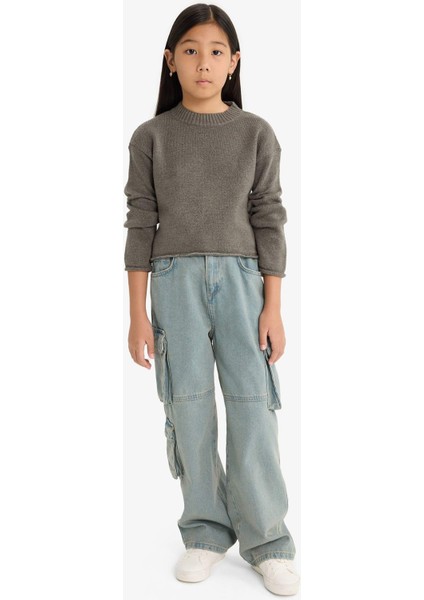 Kız Çocuk Standart Fit Bisiklet Yaka Triko Kazak F0108A825WN