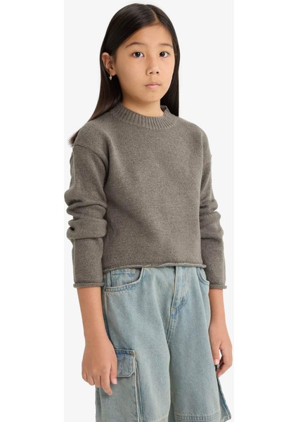 Kız Çocuk Standart Fit Bisiklet Yaka Triko Kazak F0108A825WN