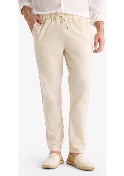 %100 Pamuk Jogger Fit Beli Bağcıklı Lastikli Dar Paça Cepli Pantolon