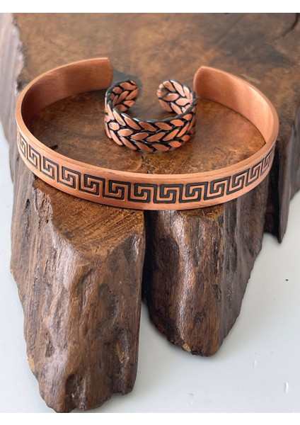 Ayarlanabilir %100 Saf Bakır Bileklik Bakır Yüzük Kombini El Yapımı Bileklik Yüzük