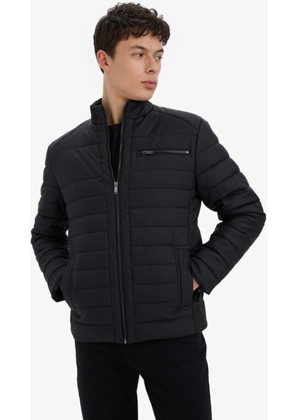 Su İtici Slim Fit Dar Kesim Dik Yaka Fermuarlı İç Cepli Sunş Deri Ceket Mont X4014AZ25WN