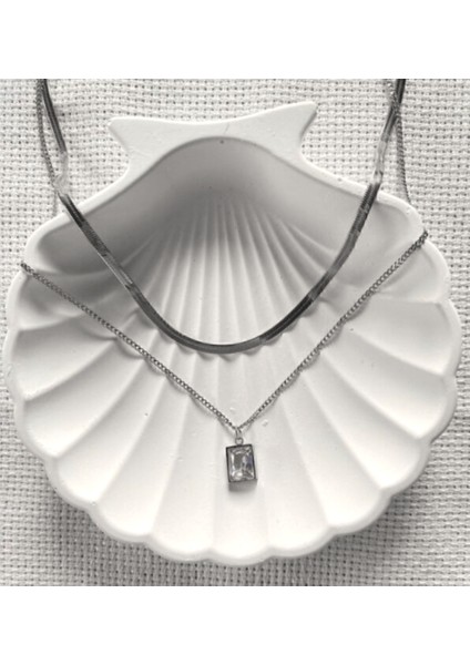 Gümüş Renk Italyan Bakla Zincirli Baget Taşlı Çelik Kolye fırsatları