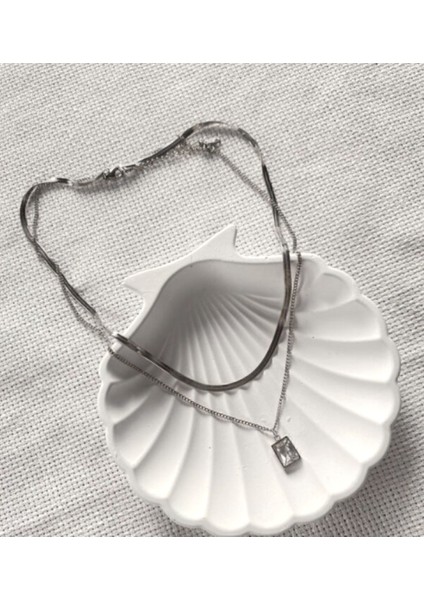 Gümüş Renk Italyan Bakla Zincirli Baget Taşlı Çelik Kolye indirimleri