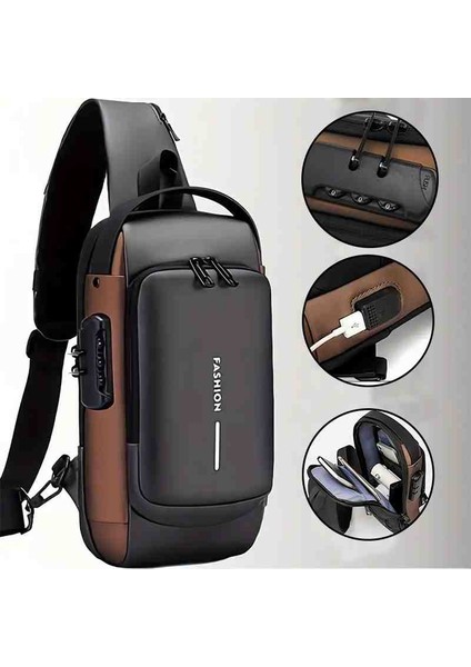 Motorcu Fonksiyonel Powerbank Destekli Şifreli Göğüs El Sırt Çantası Fonksiyonel