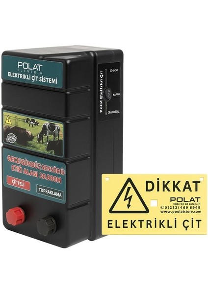 Polat 20.000 Metre Gece-Gündüz Sensörlü Elektrikli Çit Kontrol Ünitesi