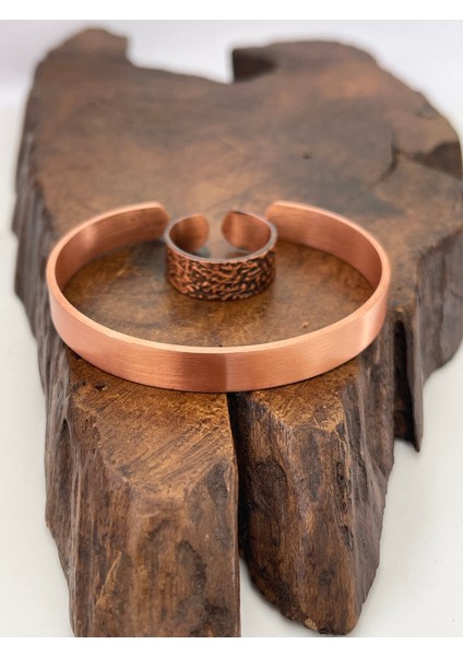 Ayarlanabilir %100 Saf Bakır Bileklik Bakır Yüzük Kombini El Yapımı Bileklik Yüzük