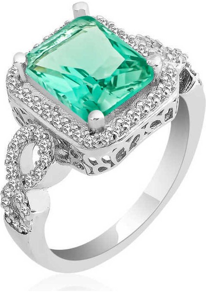 Set.up 925 Ayar Gümüş Yeşil Turmalin Baget Kesim Tasarım Yüzük