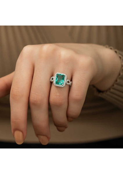 Set.up 925 Ayar Gümüş Yeşil Turmalin Baget Kesim Tasarım Yüzük fiyatları