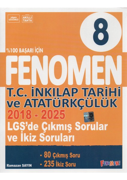 Fenomen 8. Sınıf Çıkmış Sorular ve Ikiz Sorular Inkılap Tarihi+Din Kültürü+Ingilizce (2018-2025) modelleri