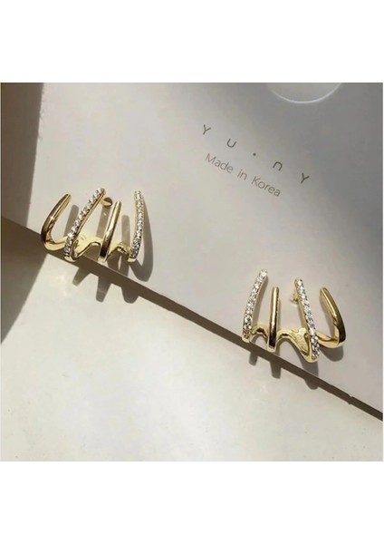 Gold Renk Çoklu Taşlı Küpe