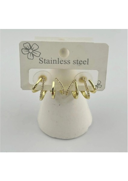 Gold Renk Çoklu Taşlı Küpe modelleri