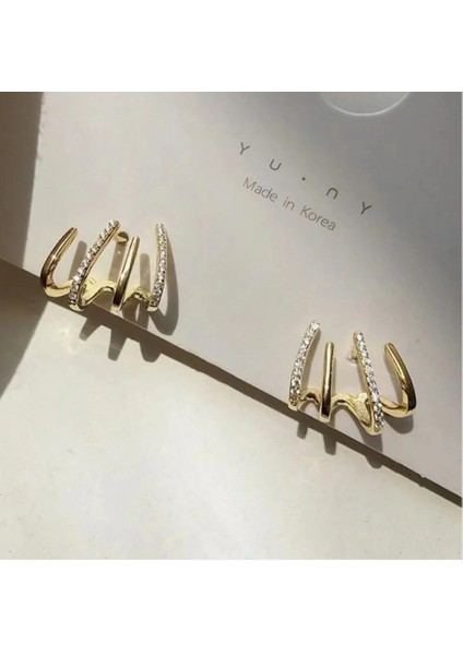 Gold Renk Çoklu Taşlı Küpe fırsatları