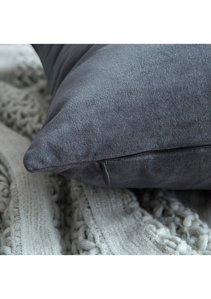 Antrasit Kırlent Kılıfı 4'lü Set - Gizli Fermuarlı - Kadife Dokulu fiyatları