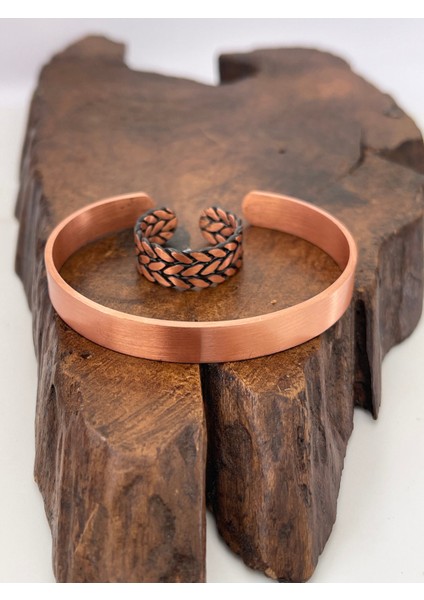 Ayarlanabilir %100 Saf Bakır Bileklik Bakır Yüzük Kombini El Yapımı Bileklik Yüzük