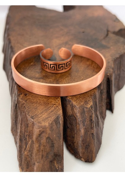 Ayarlanabilir %100 Saf Bakır Bileklik Bakır Yüzük Kombini El Yapımı Bileklik Yüzük
