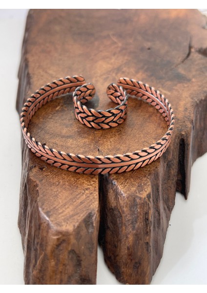 Ayarlanabilir %100 Saf Bakır Bileklik Bakır Yüzük Kombini El Yapımı Bileklik Yüzük