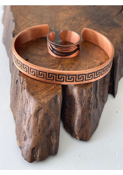 Ayarlanabilir %100 Saf Bakır Bileklik Bakır Yüzük Kombini El Yapımı Bileklik Yüzük