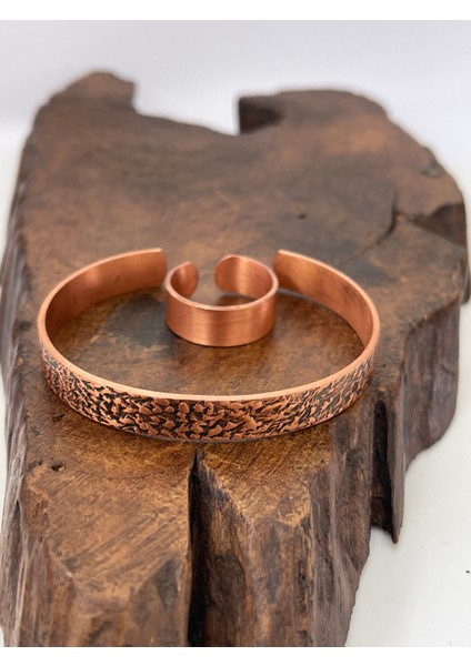 Ayarlanabilir %100 Saf Bakır Bileklik Bakır Yüzük Kombini El Yapımı Bileklik Yüzük