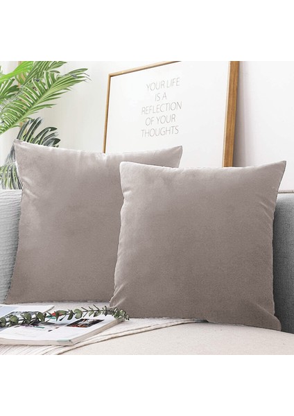 Taş Rengi Kırlent Kılıfı 4'lü Set - Gizli Fermuarlı - Kadife Dokulu