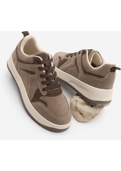 Kadın Sneaker Yüksek Taban Spor Ayakkabı Aryan Vizon Süet