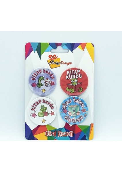 Kitap Okuma Rozeti Seti 4’lü | 44 mm Metal | Motivasyon Hediyesi – Yerli Üretim Set 5