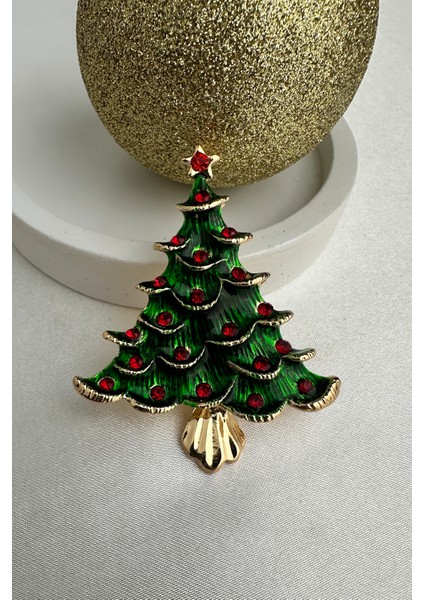 Yılbaşı Özel Serpme Taş Detay Çam Ağacı Broş (6cm) modelleri