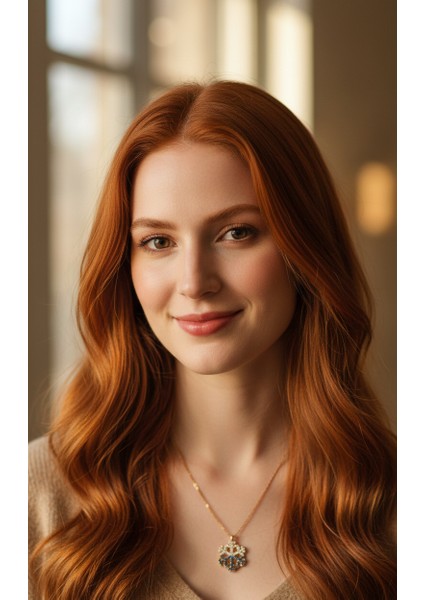 Altın Renk Rodyumlu Renkli Zirkon Taşlı Kar Tanesi Kolye Altın Renk Çelik Kolye-Renkli Taş Kolye