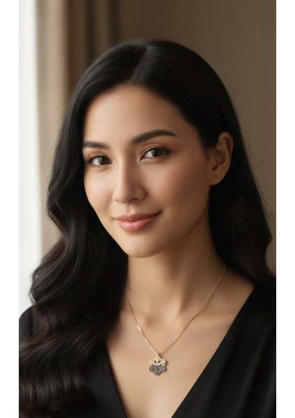 Altın Renk Rodyumlu Renkli Zirkon Taşlı Kar Tanesi Kolye Altın Renk Çelik Kolye-Renkli Taş Kolye modelleri