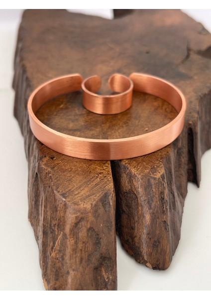Ayarlanabilir %100 Saf Bakır Bileklik Bakır Yüzük Kombini El Yapımı Bileklik Yüzük
