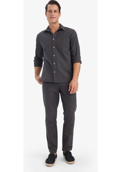 %100 Pamuk Slim Fit Beli Lastikli Keten Görünümlü Cepli Düz Paça Jogger Pantolon D2671AX25AU