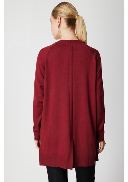 Kadın Önü Zincirli Desenli Uzun Triko Kazak 65387 Bordo fırsatları