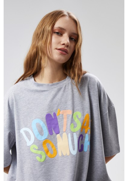 Kadın Bisiklet Yaka Baskılı Kısa Kollu Oversize Tişört fırsatları