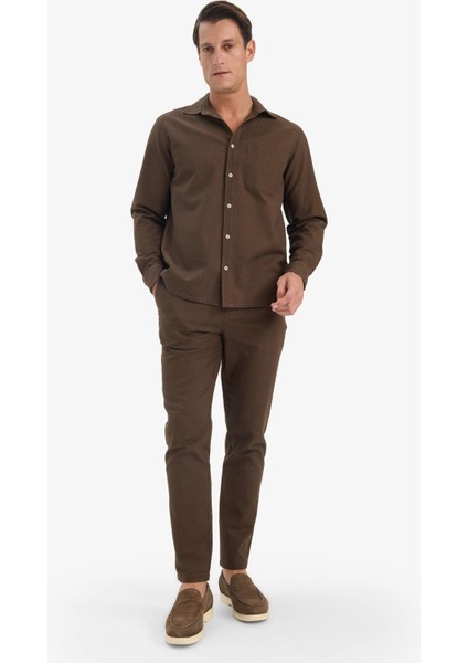 %100 Pamuk Slim Fit Beli Lastikli Keten Görünümlü Cepli Düz Paça Jogger Pantolon D2671AX25AU