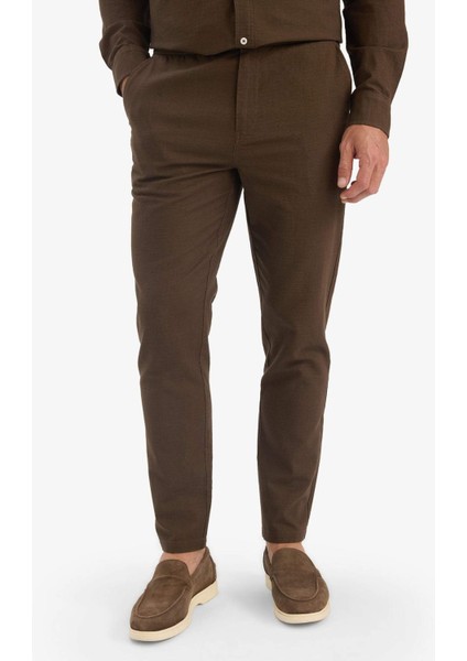 %100 Pamuk Slim Fit Beli Lastikli Keten Görünümlü Cepli Düz Paça Jogger Pantolon D2671AX25AU