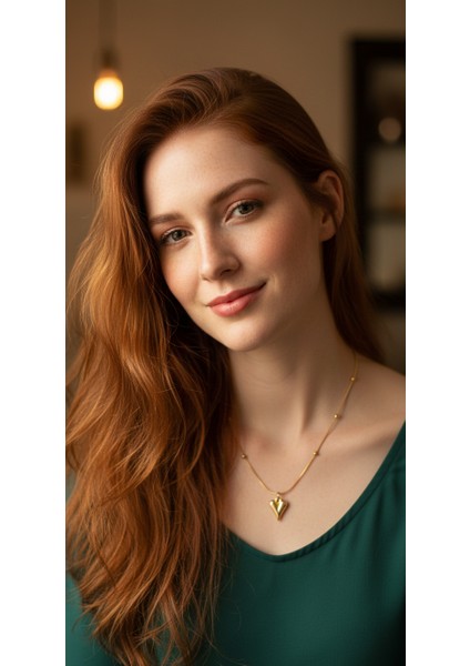 Altın Renk Kararmaz Paslanmaz Top Zincir Estetik Kalpli Çelik Kolye-Lovepoint Gold Renk Çelik Kolye