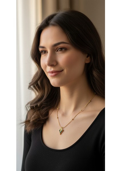 Altın Renk Kararmaz Paslanmaz Top Zincir Estetik Kalpli Çelik Kolye-Lovepoint Gold Renk Çelik Kolye fiyatları