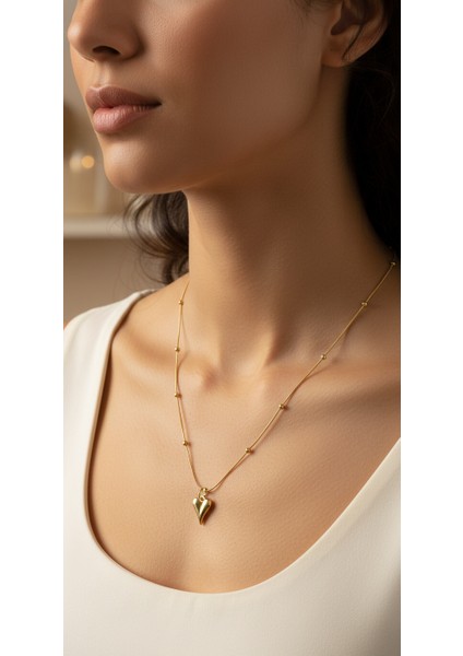 Altın Renk Kararmaz Paslanmaz Top Zincir Estetik Kalpli Çelik Kolye-Lovepoint Gold Renk Çelik Kolye modelleri