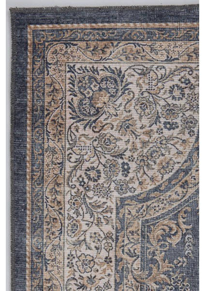 Norm Halı Allure 54-033 Mavi Eskitme Halı Etnik Otantik Dokuma Şönil Yıkanabilir Salon Halısı