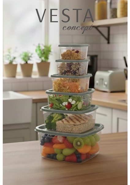 6'lı Kare Saklama Kabı Seti - Buzdolabı, Kiler ve Mutfak Düzenleyici & Erzak Kabı Seti