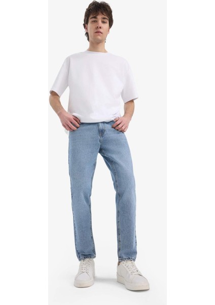 %100 Pamuk 90's Slim Fit Dar Kalıp Yüksek Bel Dar Paça Kar Yıkamalı Jean Pantolon F0161AX25SP