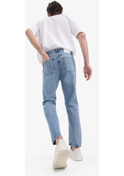 %100 Pamuk 90's Slim Fit Dar Kalıp Yüksek Bel Dar Paça Kar Yıkamalı Jean Pantolon F0161AX25SP