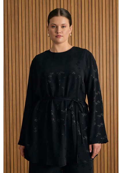 Çicek Jakar Desenli Beli Bağlamalı Tunik modelleri