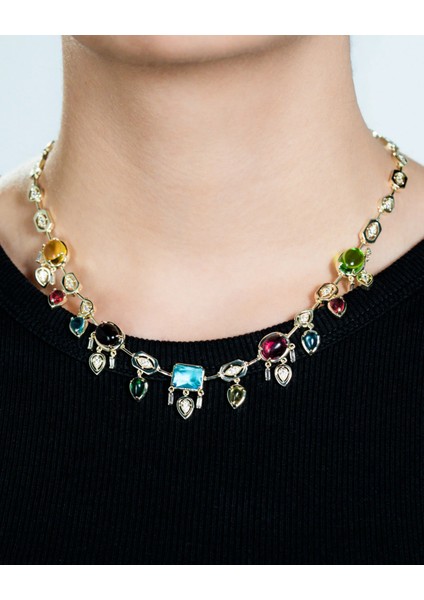 14 Ayar Altın Kaplama Renkli Taşlı Kolye – Mavi Kırmızı Yeşil Sarı Kristal Tasarım indirimleri