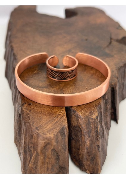 Ayarlanabilir %100 Saf Bakır Bileklik Bakır Yüzük Kombini El Yapımı Bileklik Yüzük