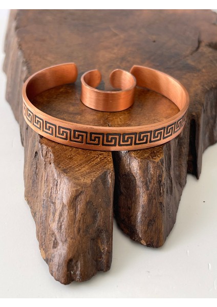 Ayarlanabilir %100 Saf Bakır Bileklik Bakır Yüzük Kombini El Yapımı Bileklik Yüzük