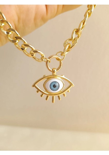 Altın Rengi Çelik Gerçekçi Göz Figürlü Şans Kolyesi Nazar Kolyesi fırsatları