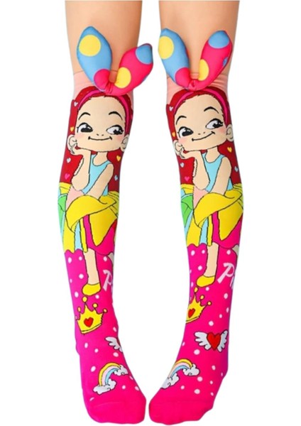 Prenses Figürlü Kurdeleli Diz Altı Çorap