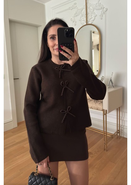 Inci Fiyonklu Tasarım Hırka- Kahverengi